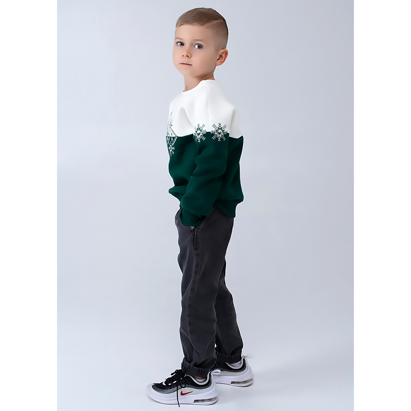 Світшот Ukrglamour для хлопчика новорічний з вишивкою сніжинка, зелений, р.110 (UKRS-6642Х) large popup