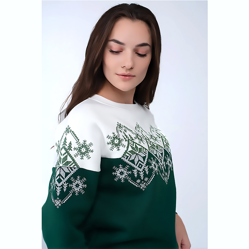 Світшот Ukrglamour жіночий новорічний з вишивкою сніжинка, зелений, р.XL/50-52 (UKRS-8867) large popup