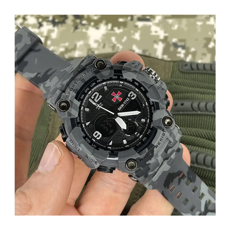 Тактичний багатофункц. водонепроникний цифровий годинник Skmei Camo Grey Tactic UA(1080-1500) large popup