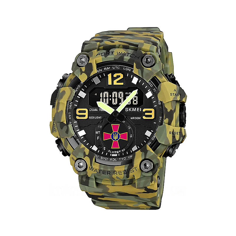 Тактичний багатофункціональний годинник Skmei Army Green Tactic UA large popup