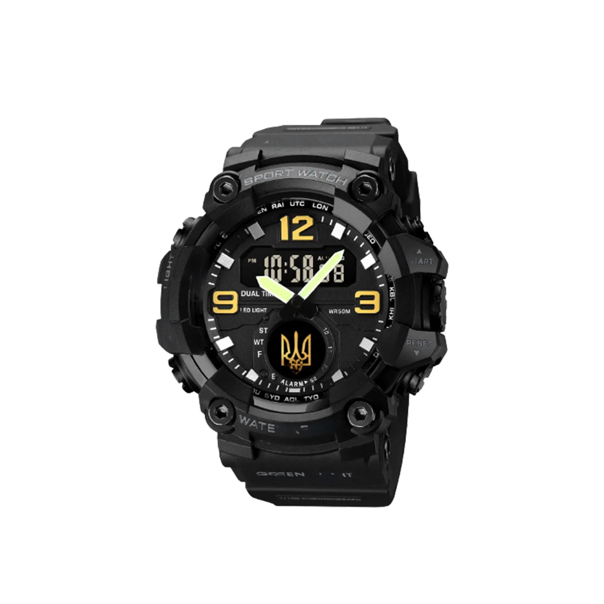 Тактичний годинник з подвійним часом Patriot 003 Black Gold Ukraine Коробка (1080-1701-SV) large popup