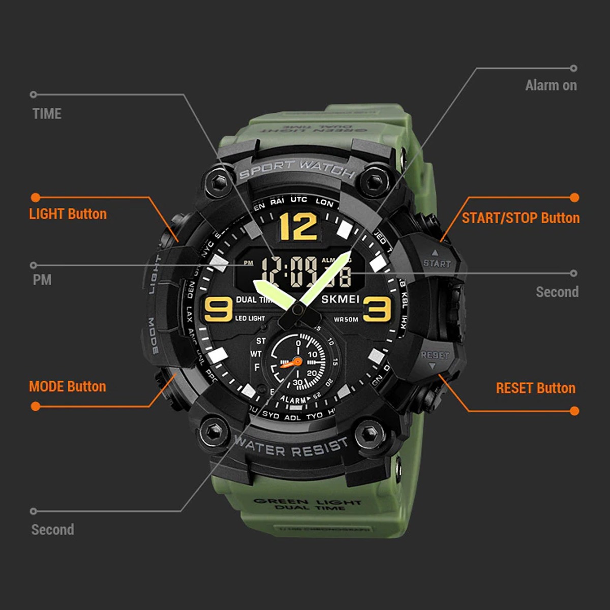 Тактичний багатофункціональний годинник Patriot 004 Camo Green DSNS + Коробка Camo(1080-1707)МП - 36755 large popup