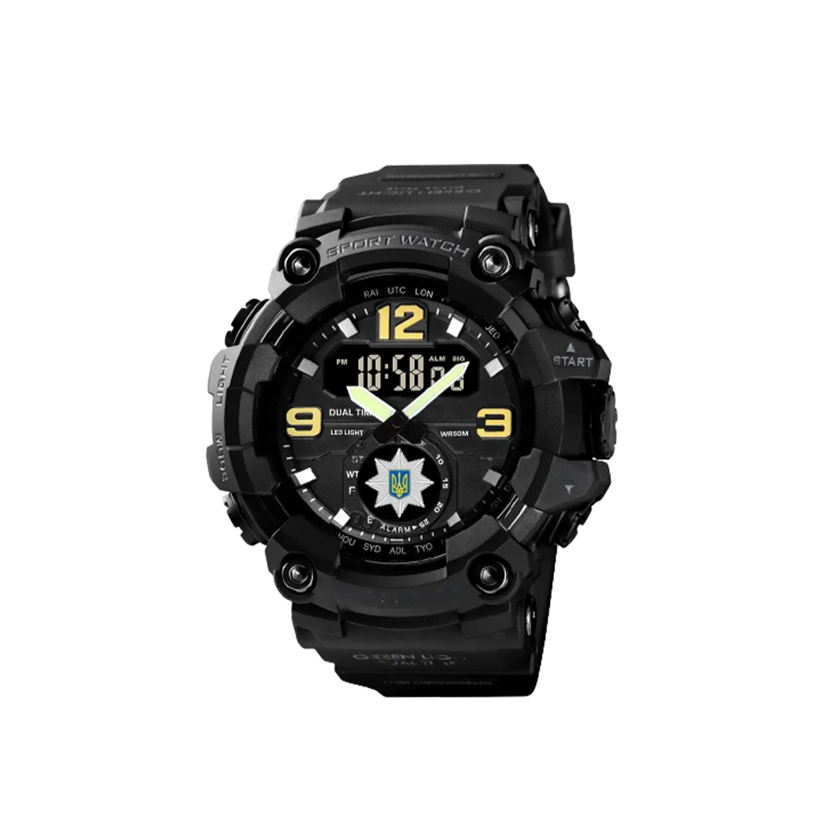 Тактичний годинник з подвійним часом Patriot 004 Black Поліція  Box (1080-1709) large popup