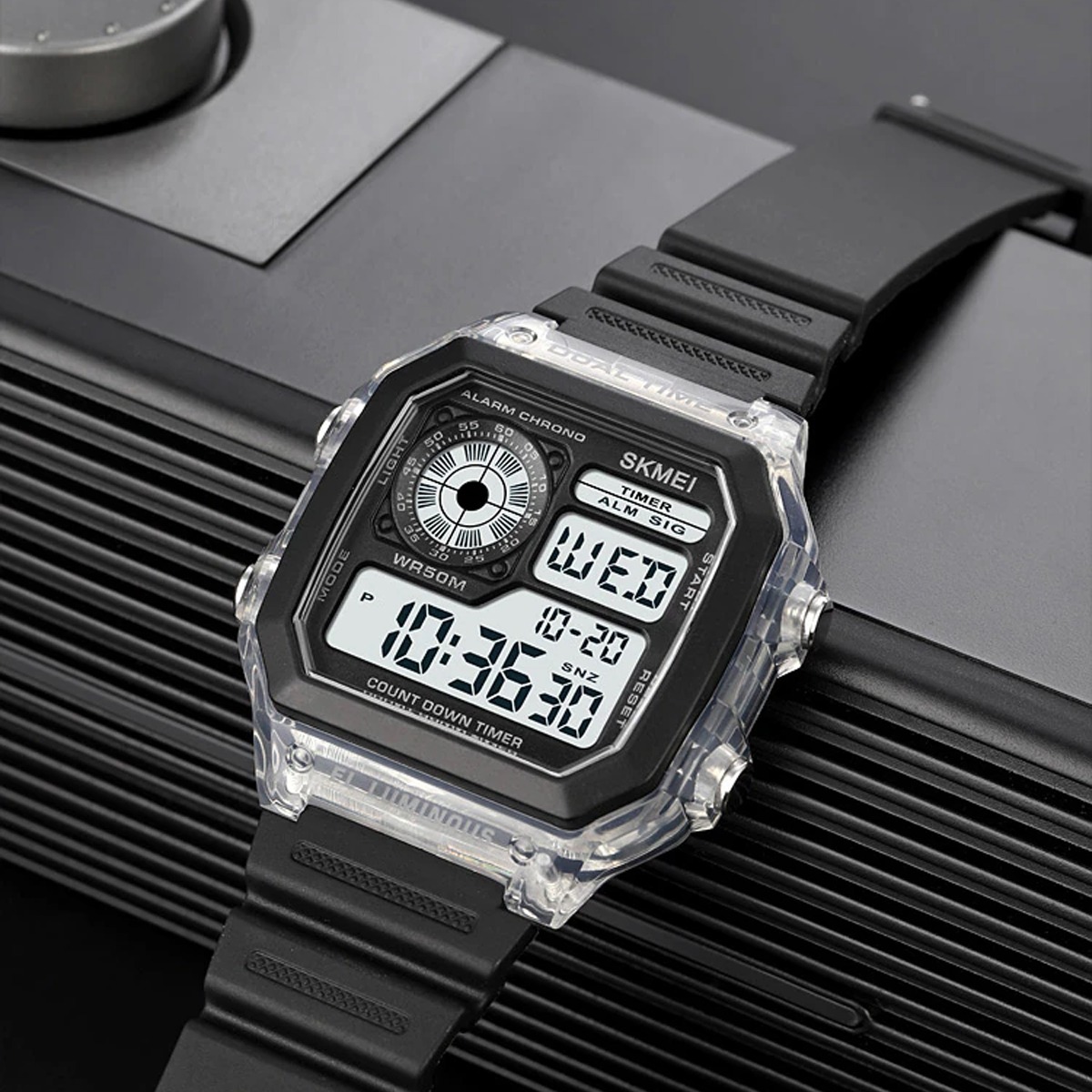 Тактичний електрон. водонепроний годинник (50 м) Skmei  Black-Silver ЗСУ + Box(1080-1693)МП - 36577 large popup