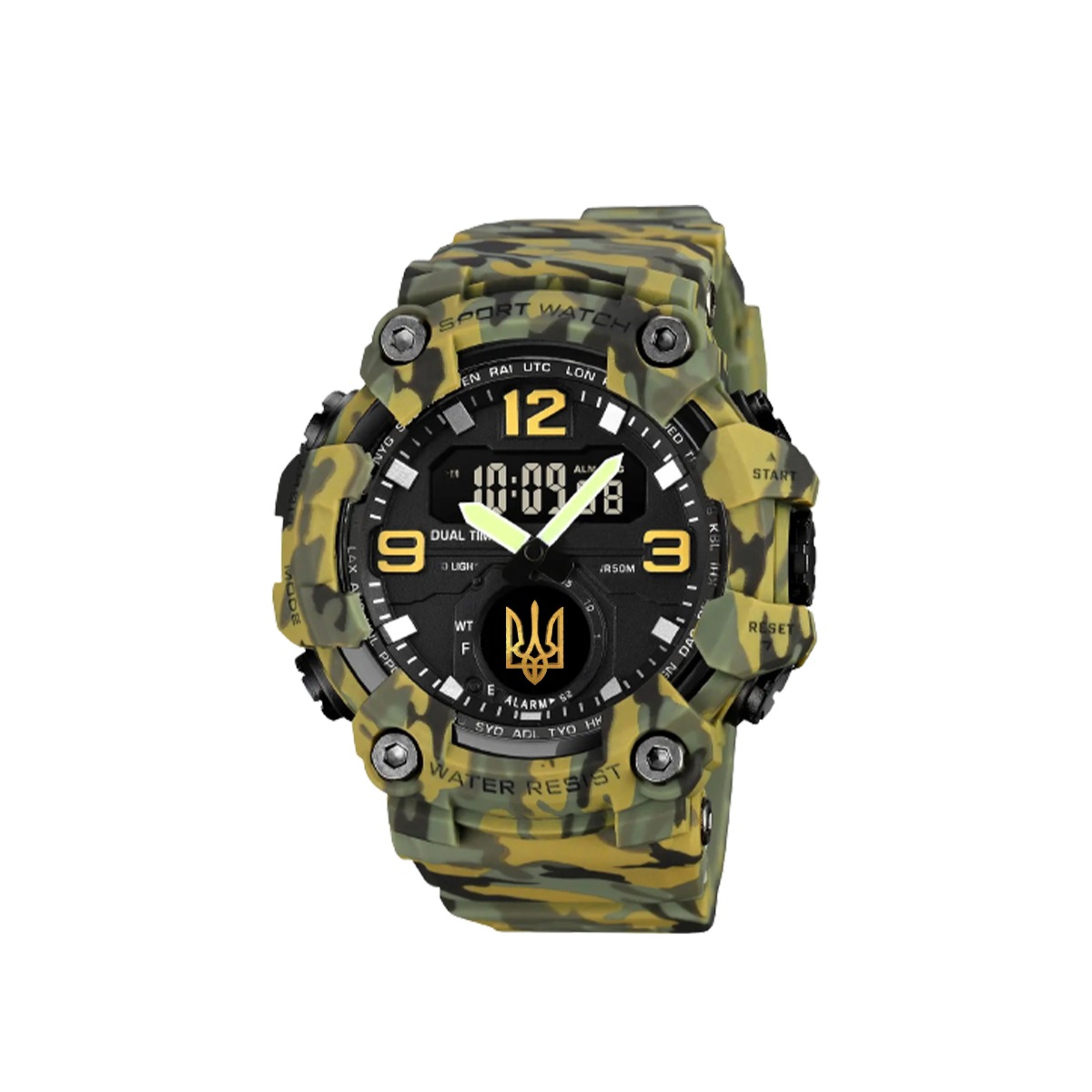 Тактичний годинник з подвійним часом Patriot 003 Camo Green Gold Ukraine Коробка (1080-1700-SV) large popup