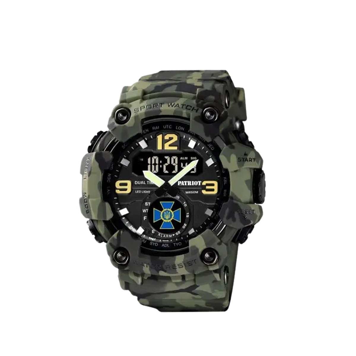 Тактичний багатофункціональний годинник Patriot 004 Camo Green СБУ Коробка Camo(1080-1708)МП large popup