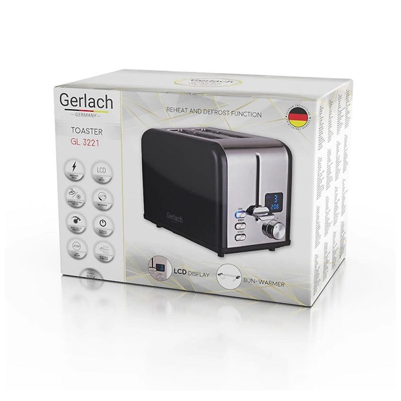 Тостер Gerlach GL-3221-black 1100 Вт Німеччина з дисплеєм large popup