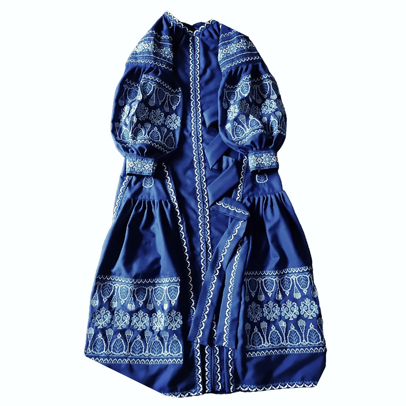 Вишита жіноча сукня Liko, сукня-вишиванка ручна робота, синя з білим орнаментом, р.42 (L1/L15) large popup
