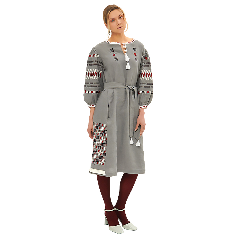 Вишиванка Ukrglamour,  жіноча лляна вишита сукня Лютнева 2, сіра, р.L-XL (UKR-4243)  large popup