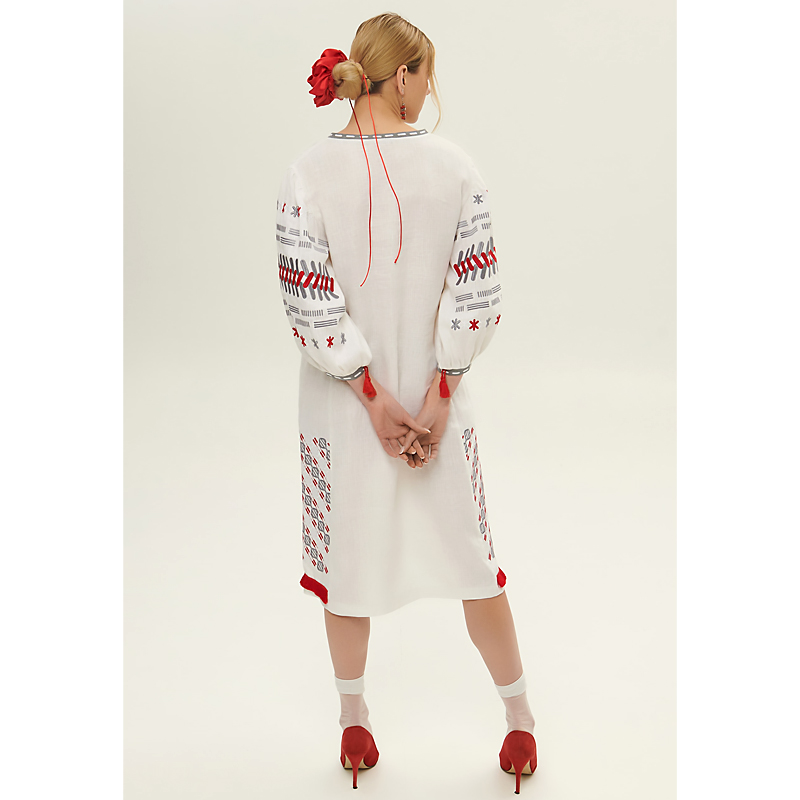 Вишиванка Ukrglamour,  жіноча лляна вишита сукня Лютнева 3, біла, р.L-XL (UKR-4244)  large popup