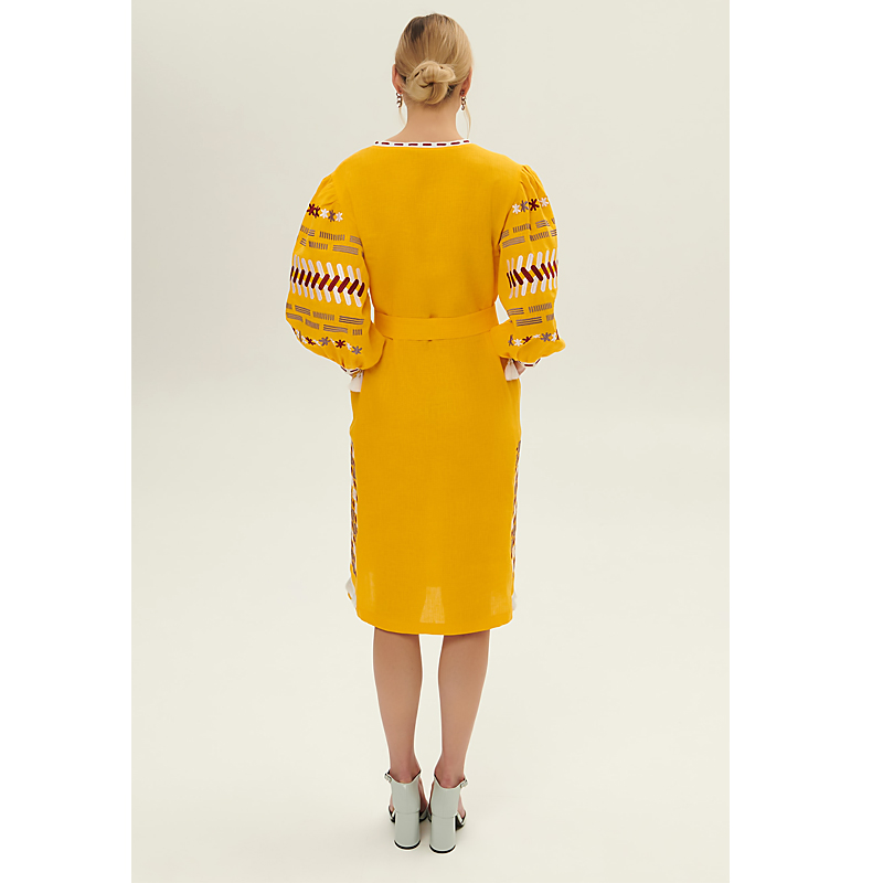 Вишиванка Ukrglamour,  жіноча лляна вишита сукня Лютнева, жовта, р.L-XL (UKR-4242)  large popup