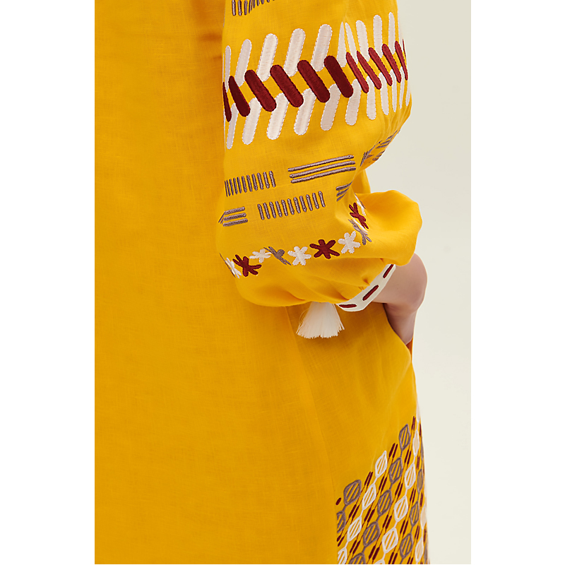 Вишиванка Ukrglamour,  жіноча лляна вишита сукня Лютнева, жовта, р.S-M (UKR-4242)  large popup