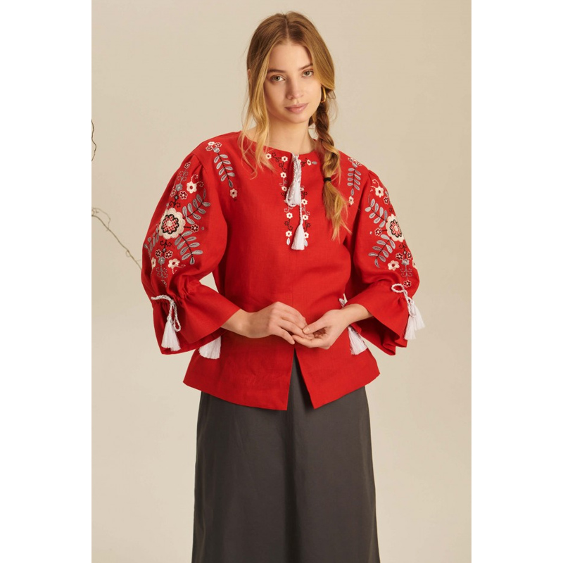Вишиванка Ukrglamour, жіноча лляна вишита блуза Веснянка 1, р.S (UKR-5246)  large popup