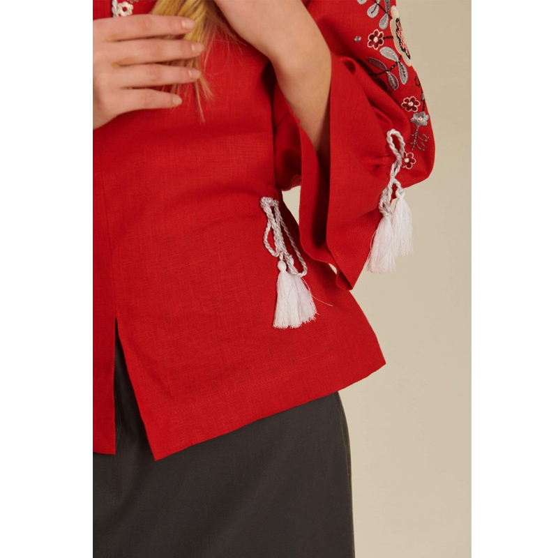 Вишиванка Ukrglamour, жіноча лляна вишита блуза Веснянка 1, р.S (UKR-5246)  large popup