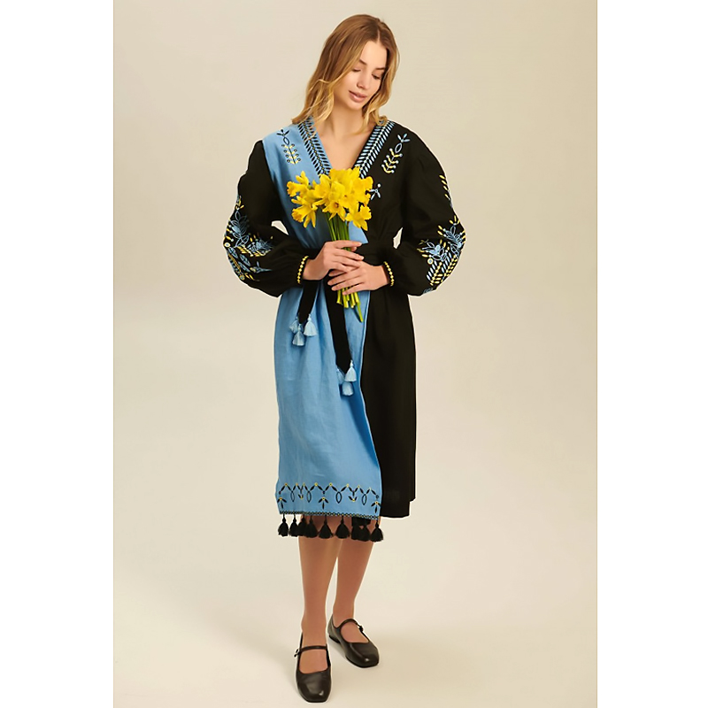 Вишиванка Ukrglamour,  жіноча лляна вишита сукня Жито, р.S (UKR-4237)  large popup