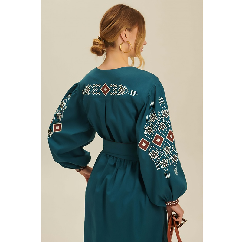 Вишиванка Ukrglamour,  жіноча лляна вишита сукня Хвиля 1, р.S (UKR-4240)  large popup