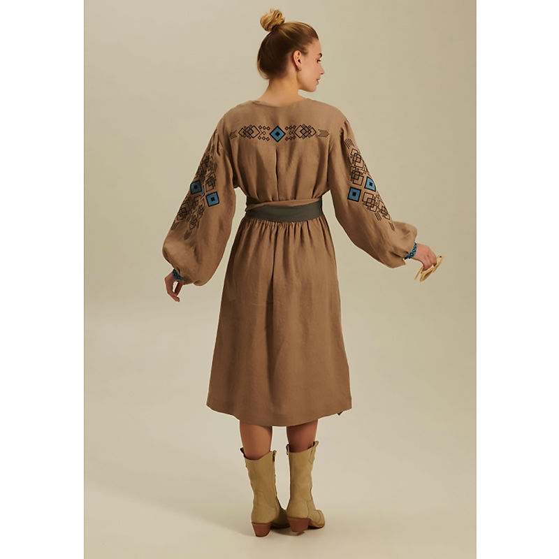 Вишиванка Ukrglamour,  жіноча лляна вишита сукня Хвиля 2, р.S (UKR-4241)  large popup