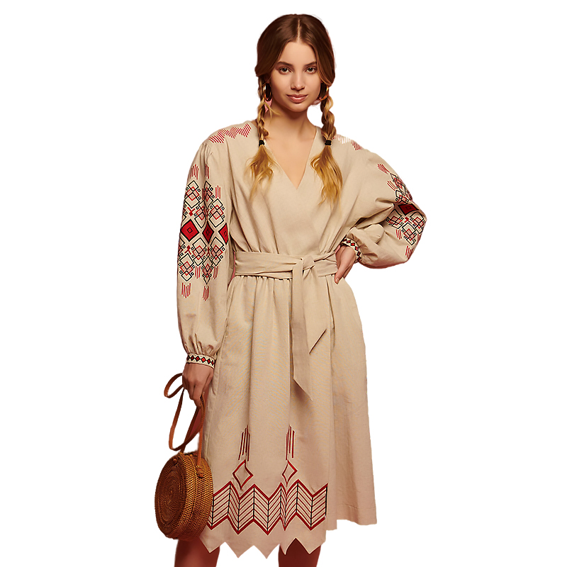 Вишиванка Ukrglamour,  жіноча лляна вишита сукня Хвиля 3, р.XL (UKR-4239)  large popup