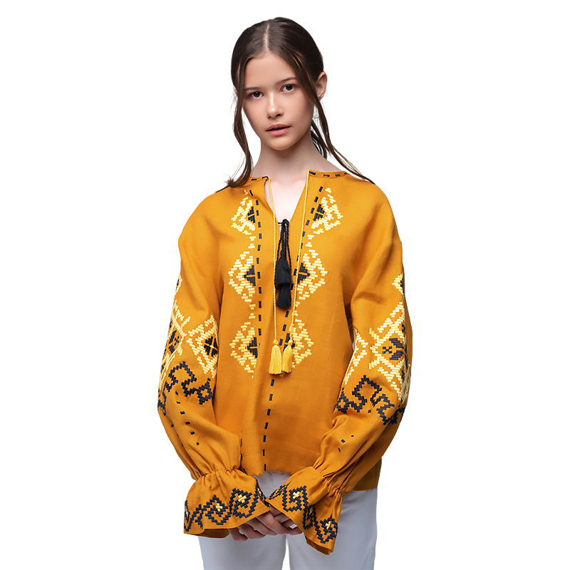 Вишиванка Ukrglamour,  жіноча вишита блуза Mustard, р.XL (UKR-5229) large popup