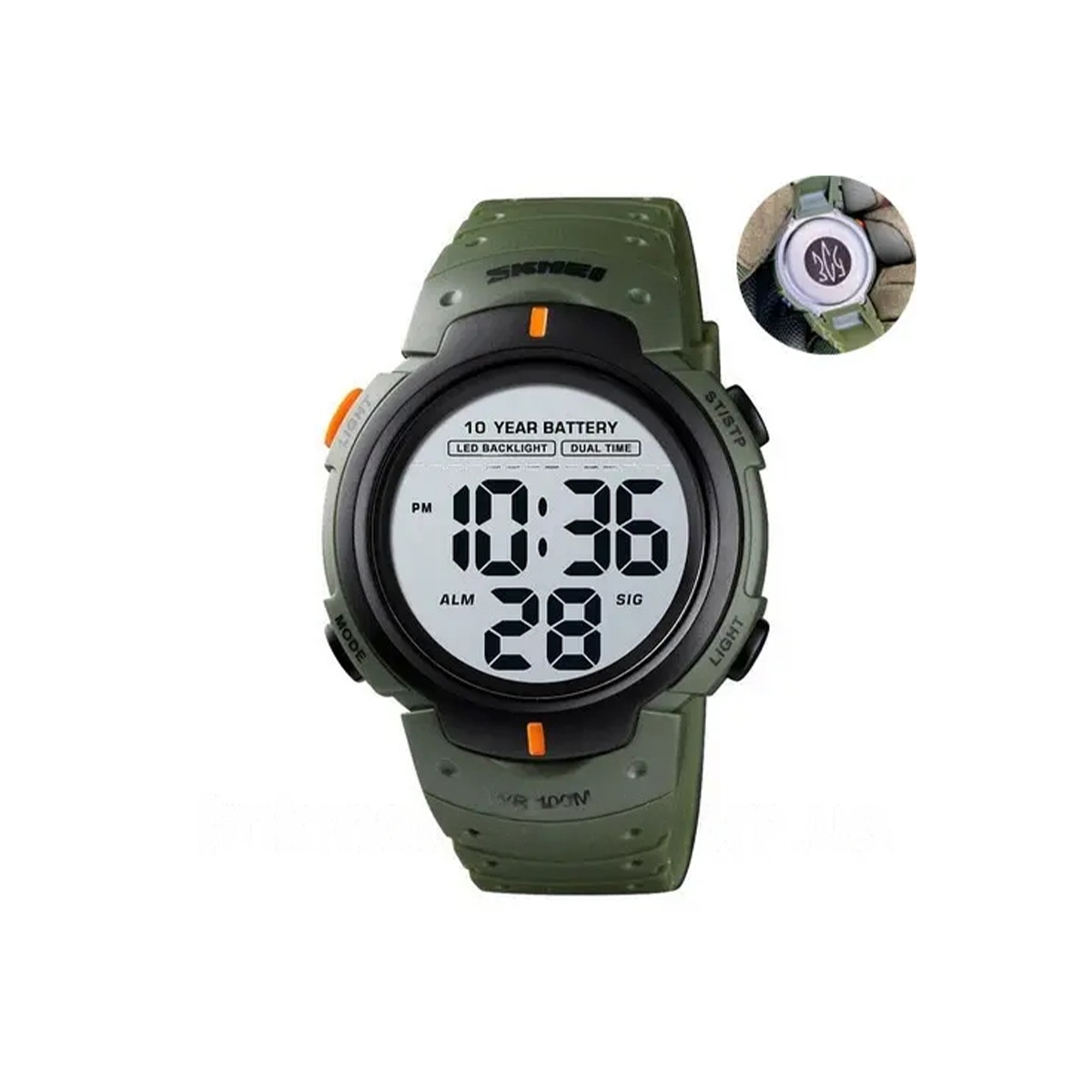 Водонепроний світлодіодний годинник з гравіюванням ЗСУ Skmei Army Green Tactic UA Box (1080-1604) large popup