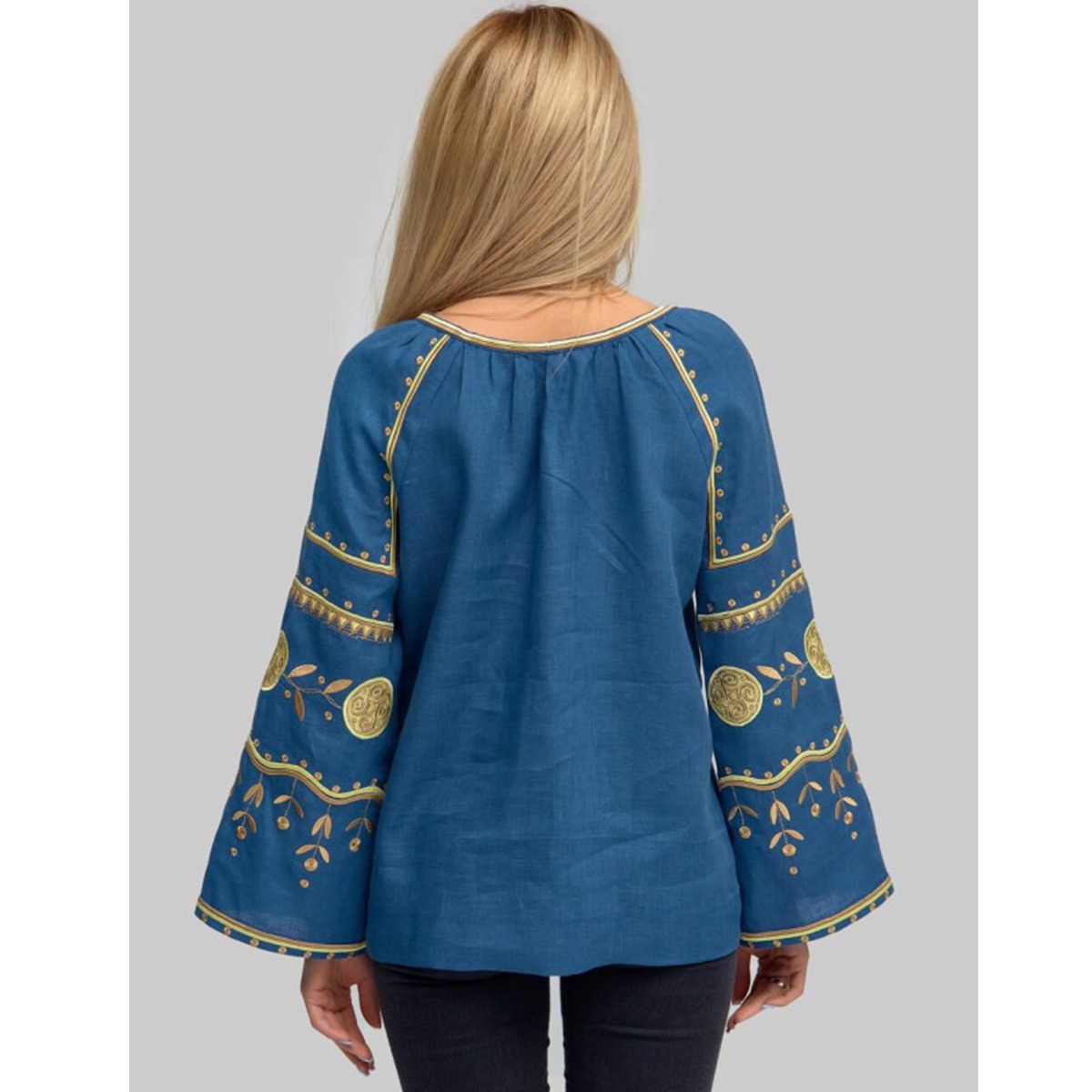 Вишиванка Ukrglamour, жіноча лляна вишита блуза, blue 2, р.XS (UKR-5185) - 32938 large popup