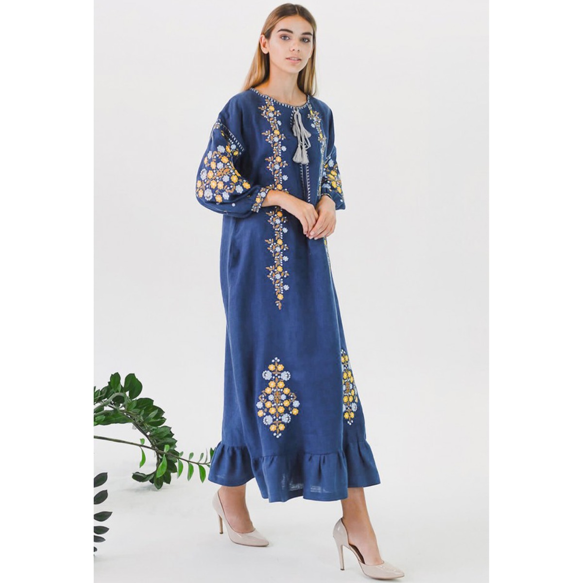 Вишиванка Ukrglamour,  жіноча лляна вишита сукня Blue 3, р.XS (UKR-4191)   - 33677 large popup