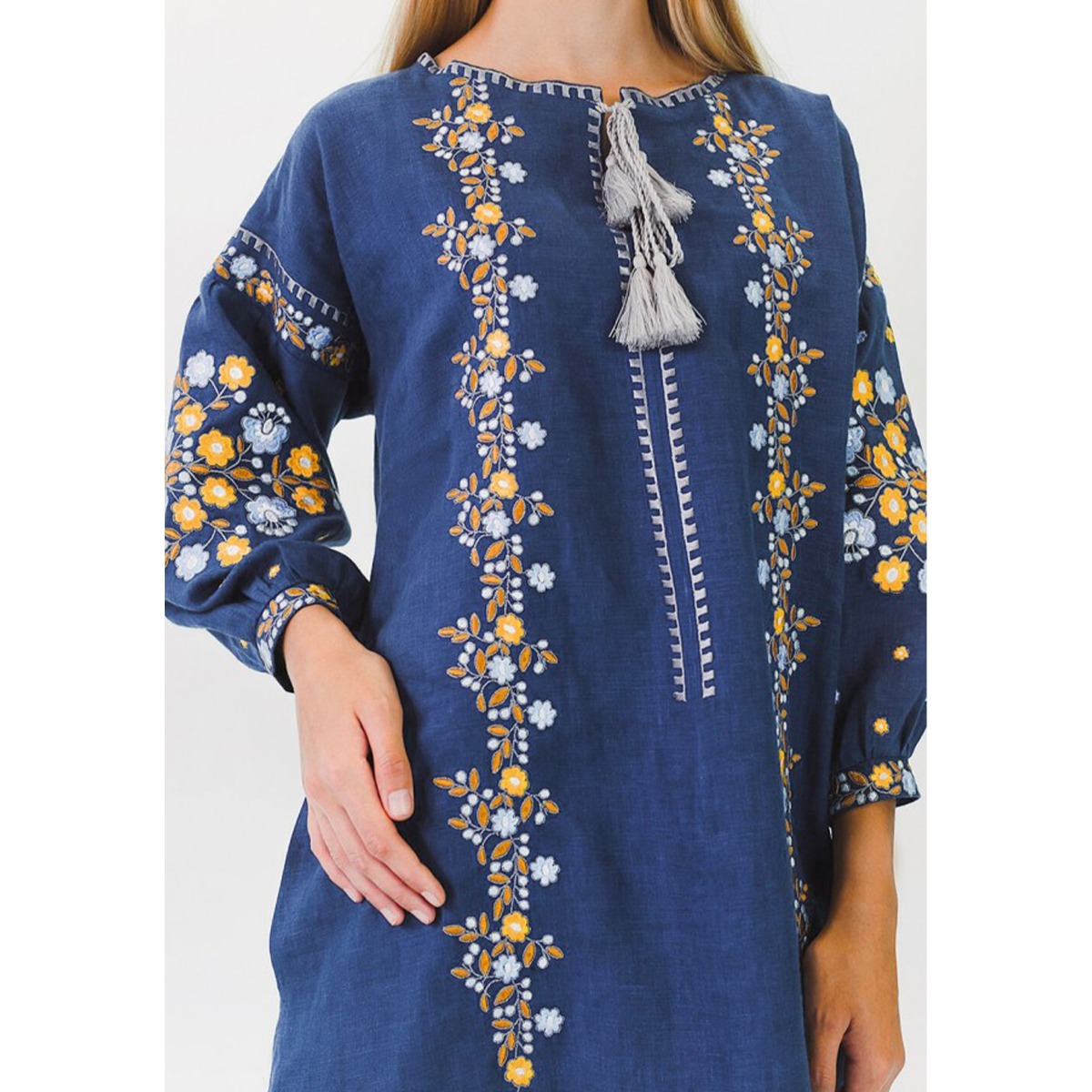 Вишиванка Ukrglamour,  жіноча лляна вишита сукня Blue 3, р.XS (UKR-4191)   - 33678 large popup