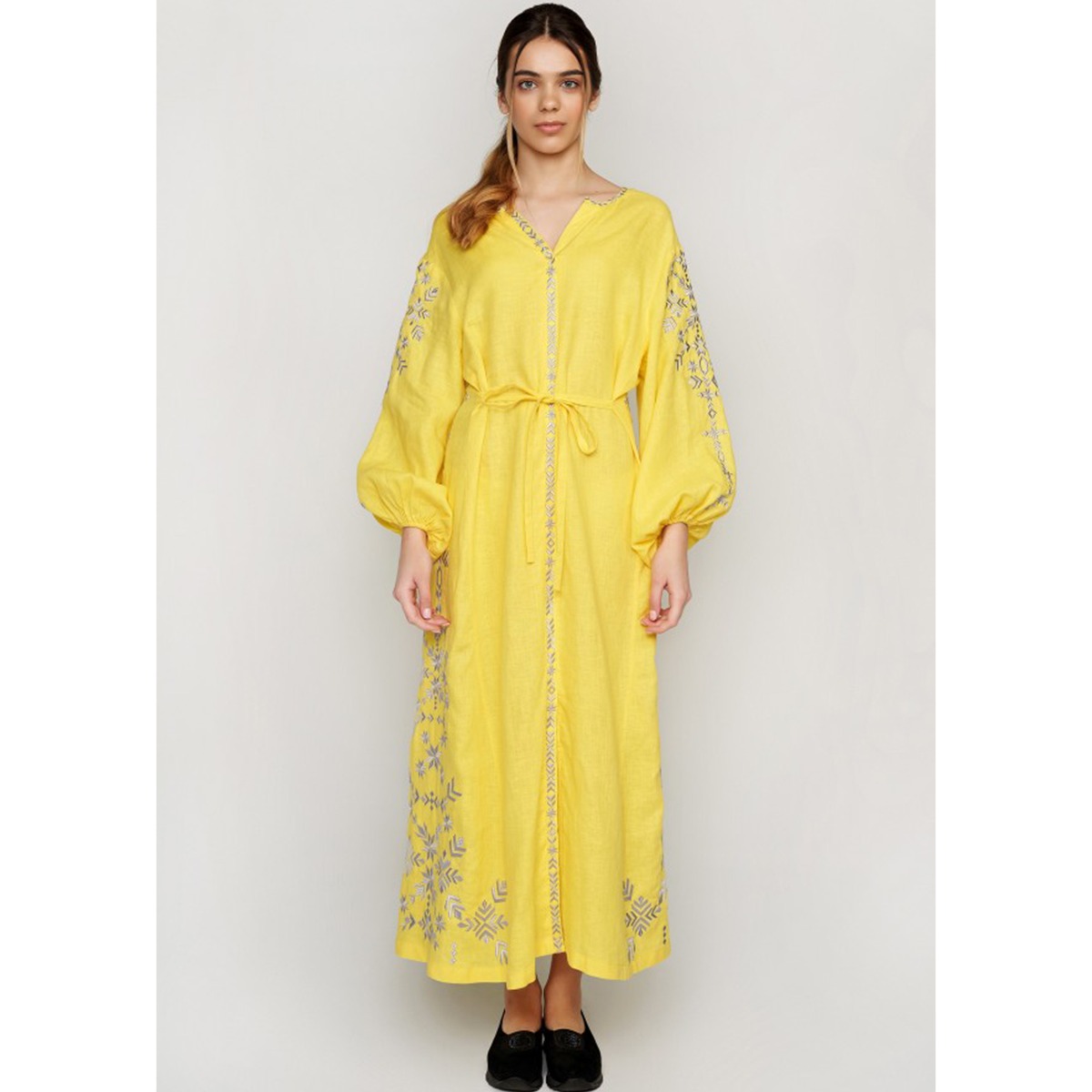 Вишиванка Ukrglamour,  жіноча лляна вишита сукня Yellow, р.XS  (UKR-4196) - 33451 large popup