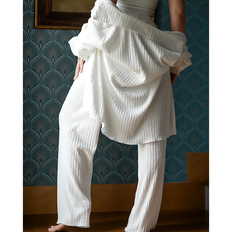 Жіночий костюм-трійка Dominica (сорочка топ штани) віскоза жатка білий L (20749) large popup
