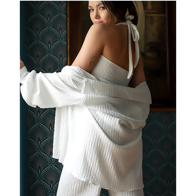 Жіночий костюм-трійка Dominica (сорочка топ штани) віскоза жатка білий L (20749) large popup