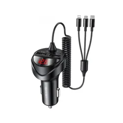 Автомобільний ЗП Usams US-CC119 C22 3.4A Dual USB Car Charger With 3IN1 Spring Cable Black