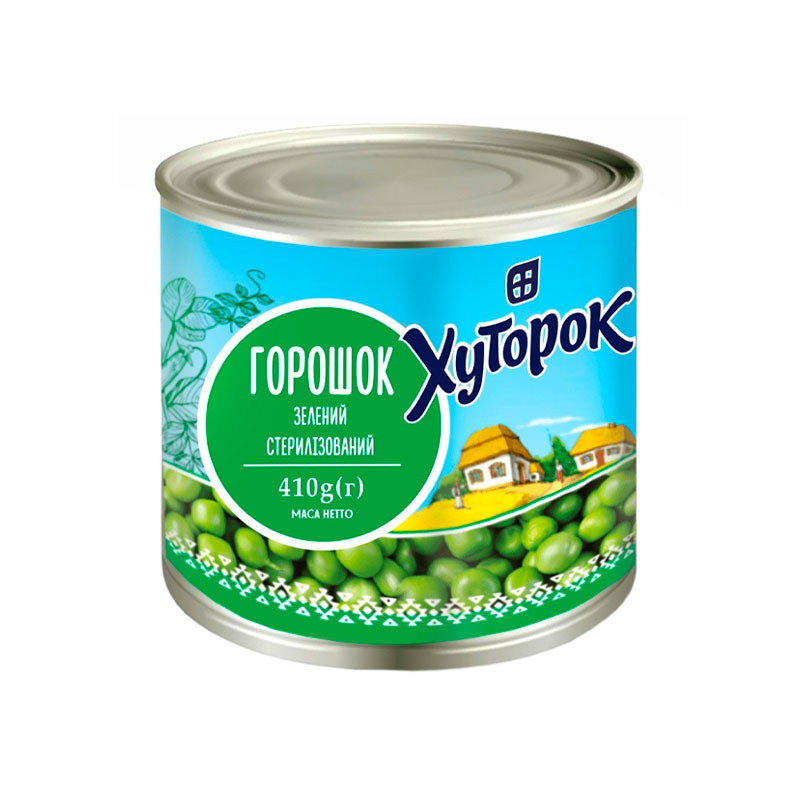 Горошок зелений ТМ &#039;Хуторок&#039;, ж/б, 410 г. (780110)  large popup