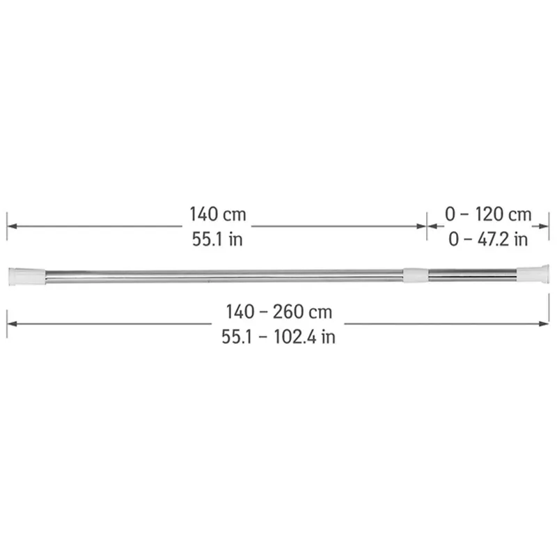 Карніз для душу Tatkraft Oscar, 140х260см d2.5см. телескопічна нержавіюча сталь та пластик(14299)