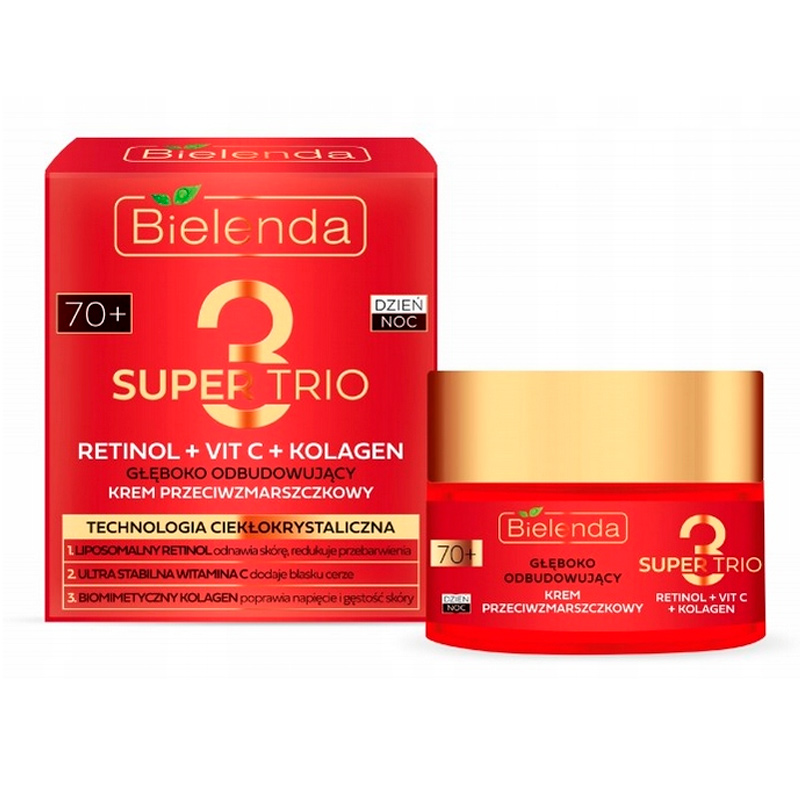 Крем Bielenda SUPER TRIO RETINOL для обличчя відновлюючий 70+, день/ніч, 50 мл (050023) large popup