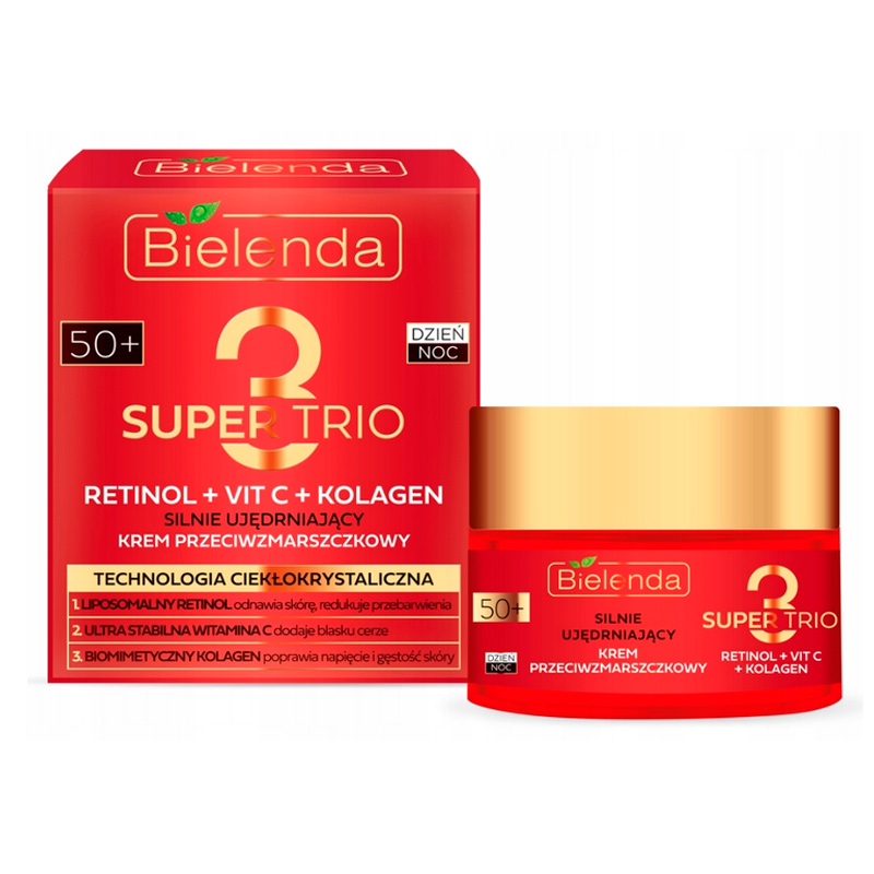 Крем Bielenda SUPER TRIO RETINOL для обличчя зміцнюючий проти зморшок 50+, день/ніч, 50 мл (050009)  large popup