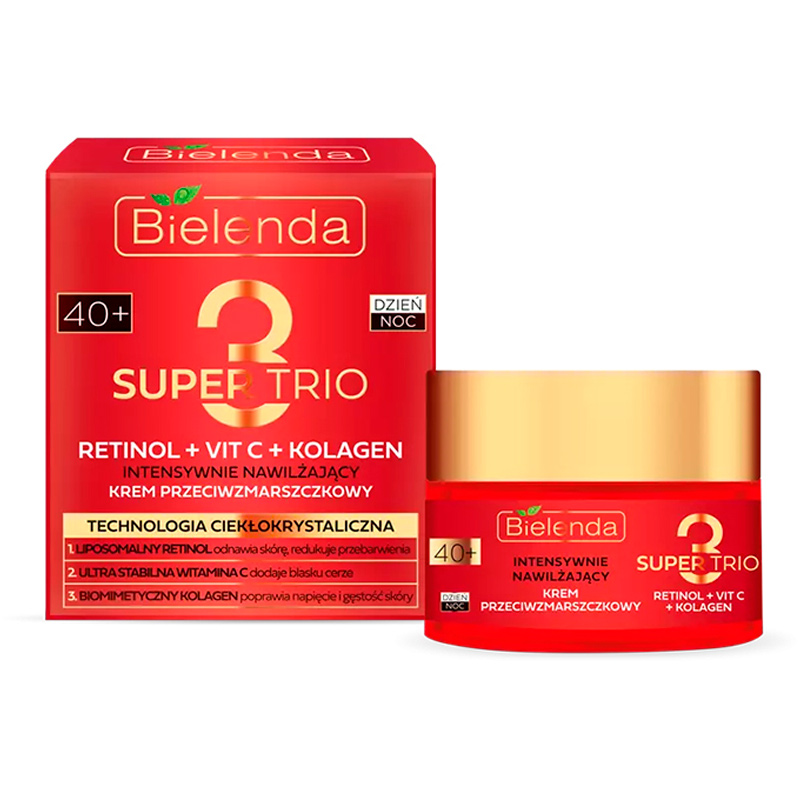 Крем Bielenda SUPER TRIO RETINOL для обличчя зволожуючий проти зморшок 40 , день/ніч, 50мл (049997) large popup