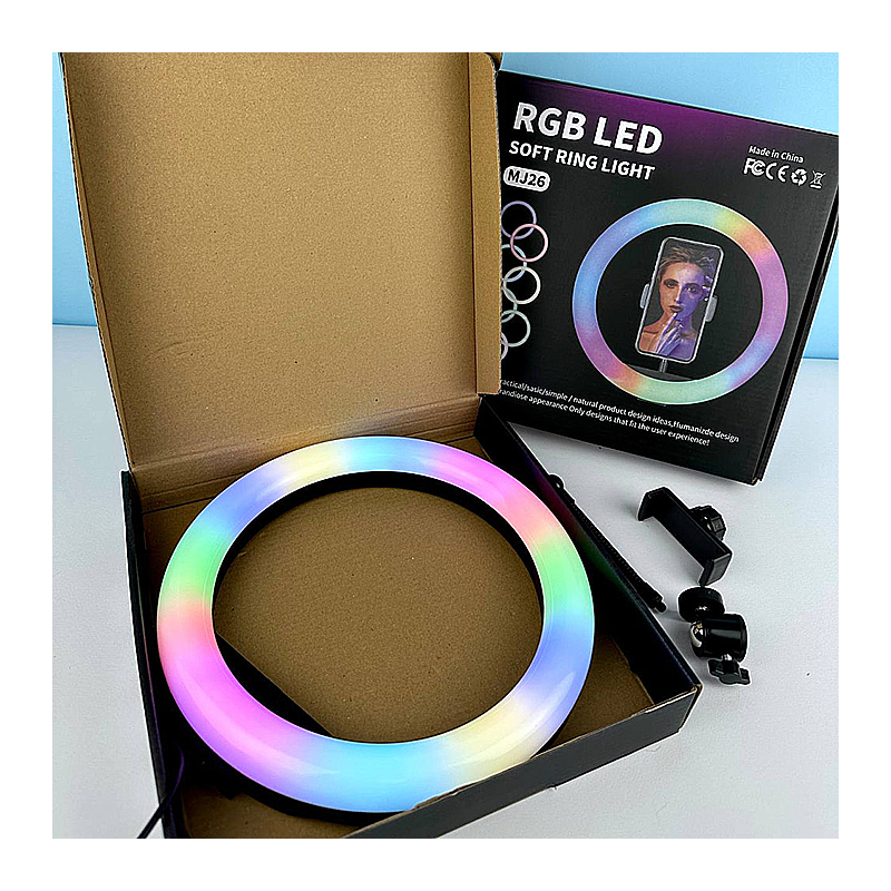 Лампа кільцева LED MJ26 RGB, із затискачем для телефону, 26 см large popup