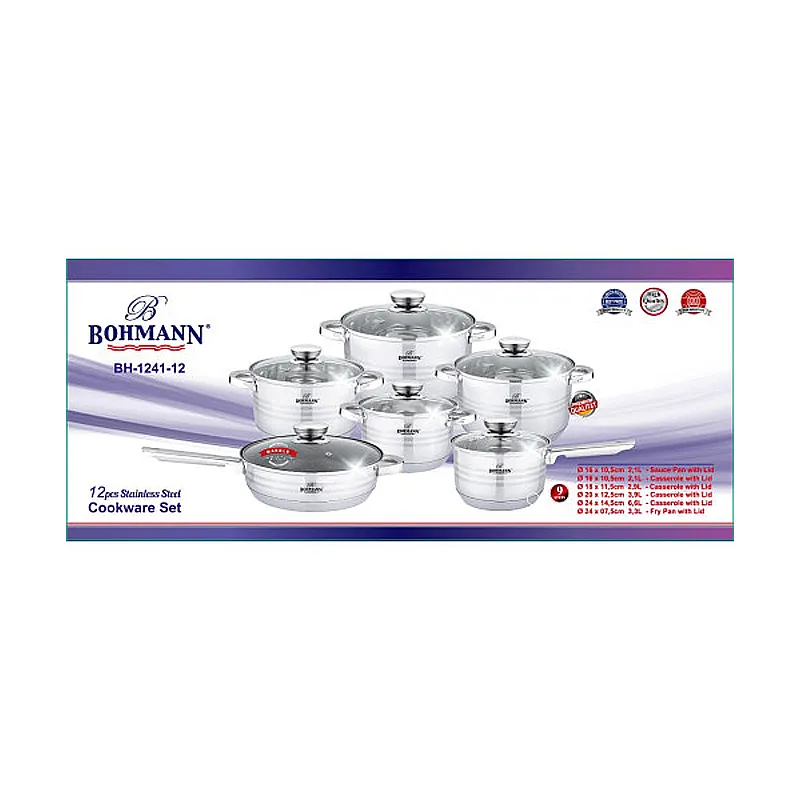 Набір каструль Bohmann з нержавіючої сталі 12 предметів (BH 1241-12)