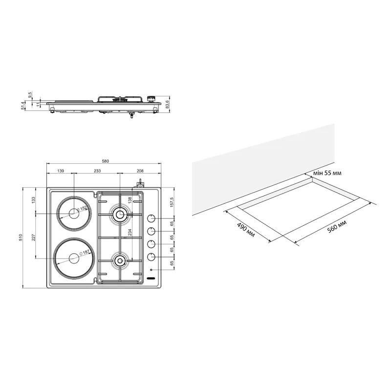 Поверхня варильна ELEYUS DUO 60 IS H2 EF, комбінована