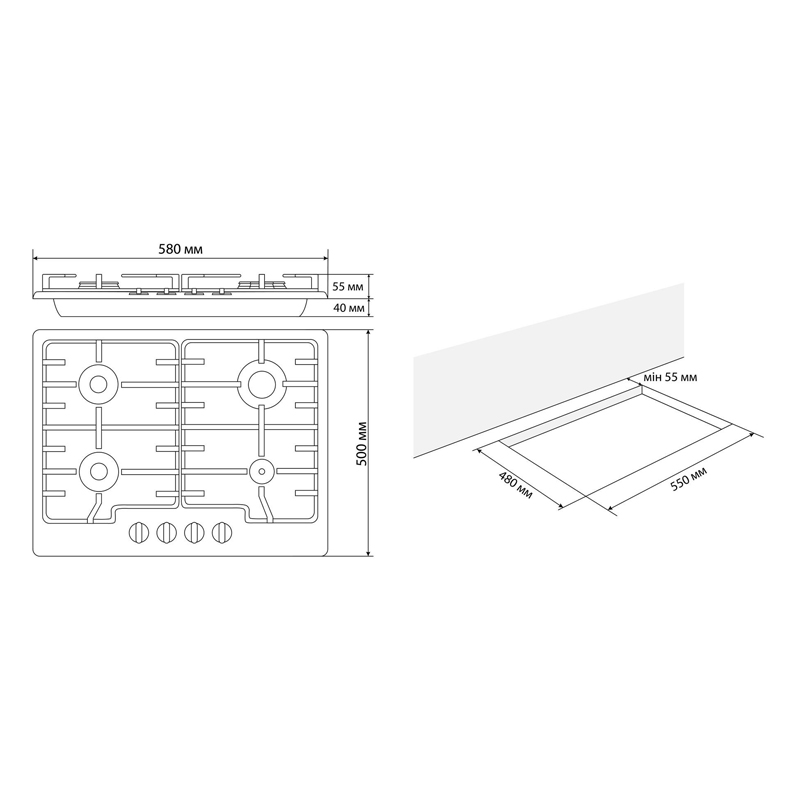 Поверхня газова ELEYUS GRACIA 60 BG CF large popup