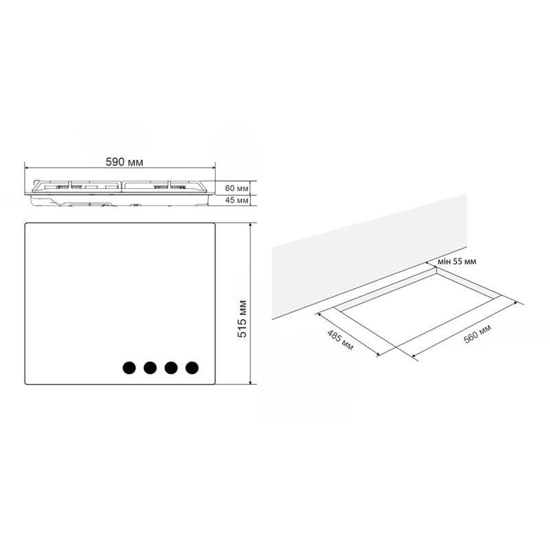 Поверхня газова ELEYUS MAGENTA 60 WH CF large popup