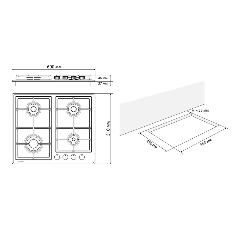 Поверхня газова ELEYUS NIKA 60 BG CF large popup