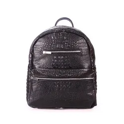 Рюкзак жіночий шкіряний POOLPARTY Mini чорий під крокодила (mini-bckpck-leather-croco-black) МП