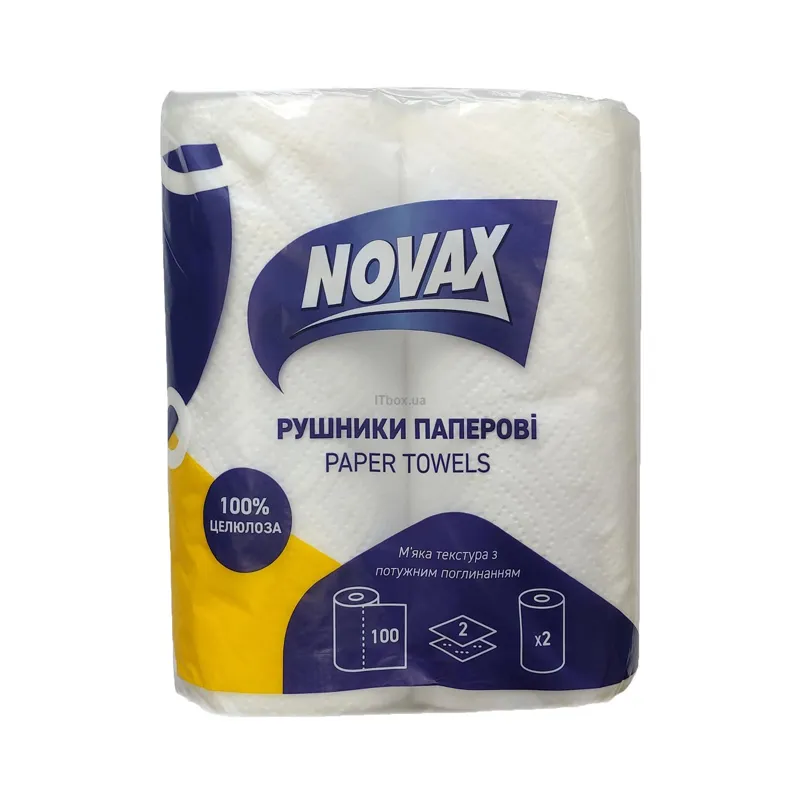 Рушник целюлозний NOVAX 2-шаровий, 2 рулони, 100 аркушів (280047)