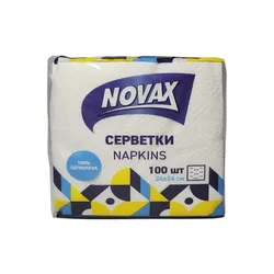 Серветки паперові NOVAX, білі, 1-шарові, 240х240 мм, 100 аркушів(280108)