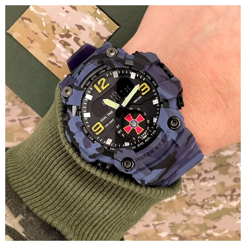 Тактичний годинник з подвійним часом Patriot 003 Camo Blue UA Army   Box(1080-1685)МП