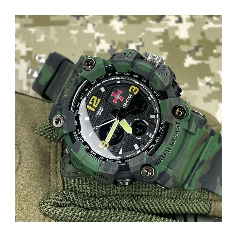 Тактичний багатофункц. водонепроникний годинник Skmei Camo Green Tactic UA(1080-1499) large popup