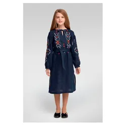 Вишиванка Ukrglamour, для дівчинки вишита сукня з довгим рукавом Dark blue, р.110 (UKR-0219) thumbnail