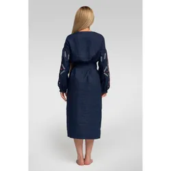 Вишиванка Ukrglamour,  жіноча лляна вишита сукня Navy blue 3, р.XХL/52-54 (UKR-4178)  thumbnail