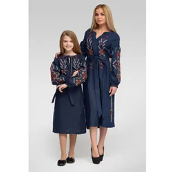 Вишиванка Ukrglamour,  жіноча лляна вишита сукня Navy blue 3, р.XХL/52-54 (UKR-4178)  thumbnail